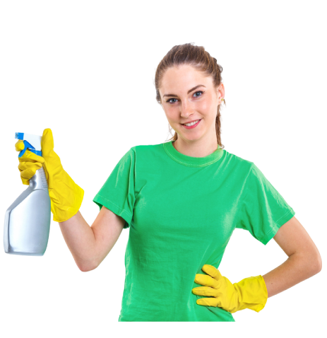 Professional cleaner holding spray bottle by Aztec Janitorial Services
